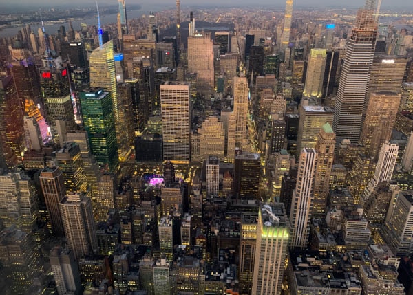 Around twilight, a view of skyscrapers seen from the Empire State Building.