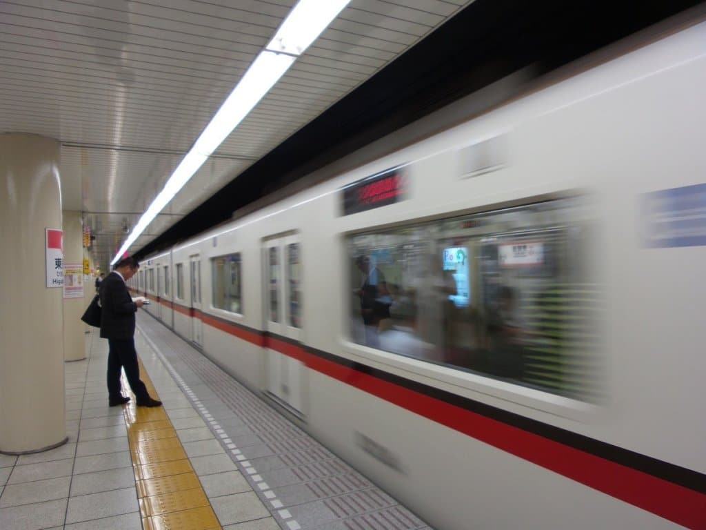 Subway car in movement in Tokyo.