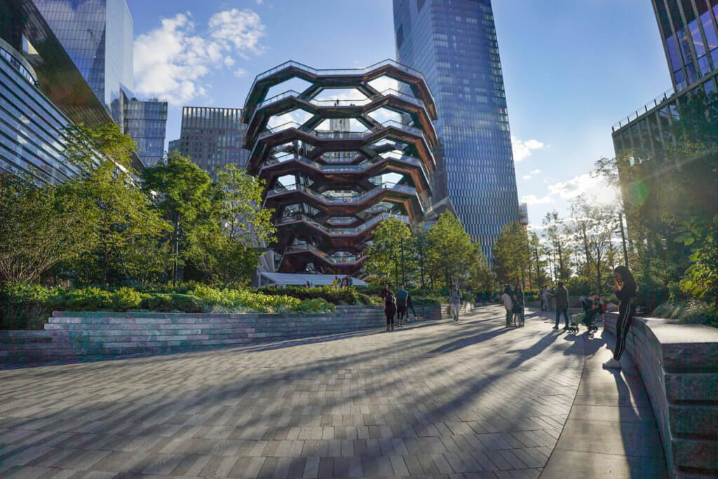 Public Plaza leading up to the Vessel at Hudson Yards in New York City.