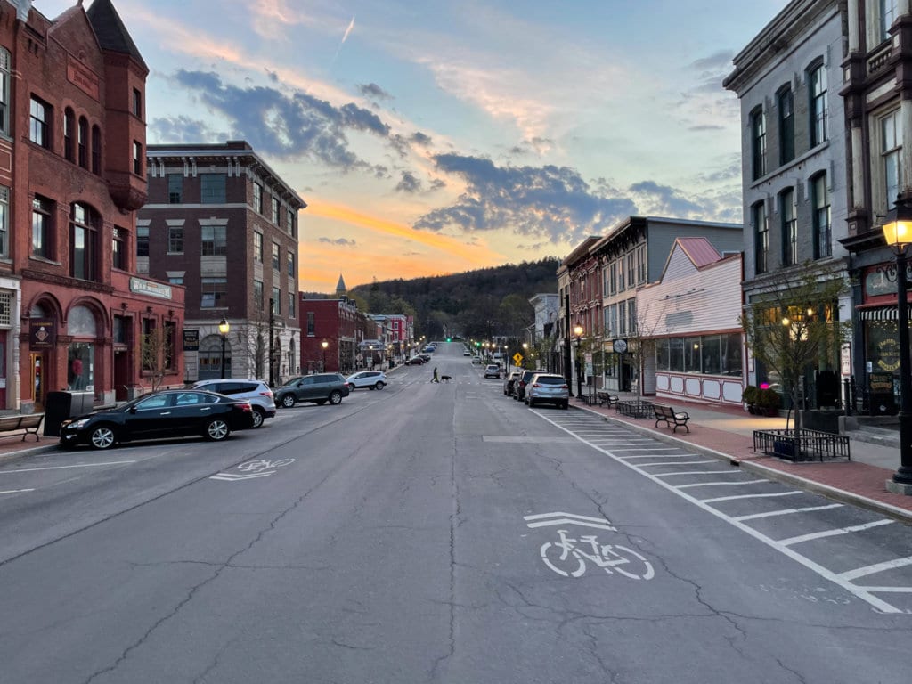 A view at sunset down Main Street in Cooperstown, NY. 