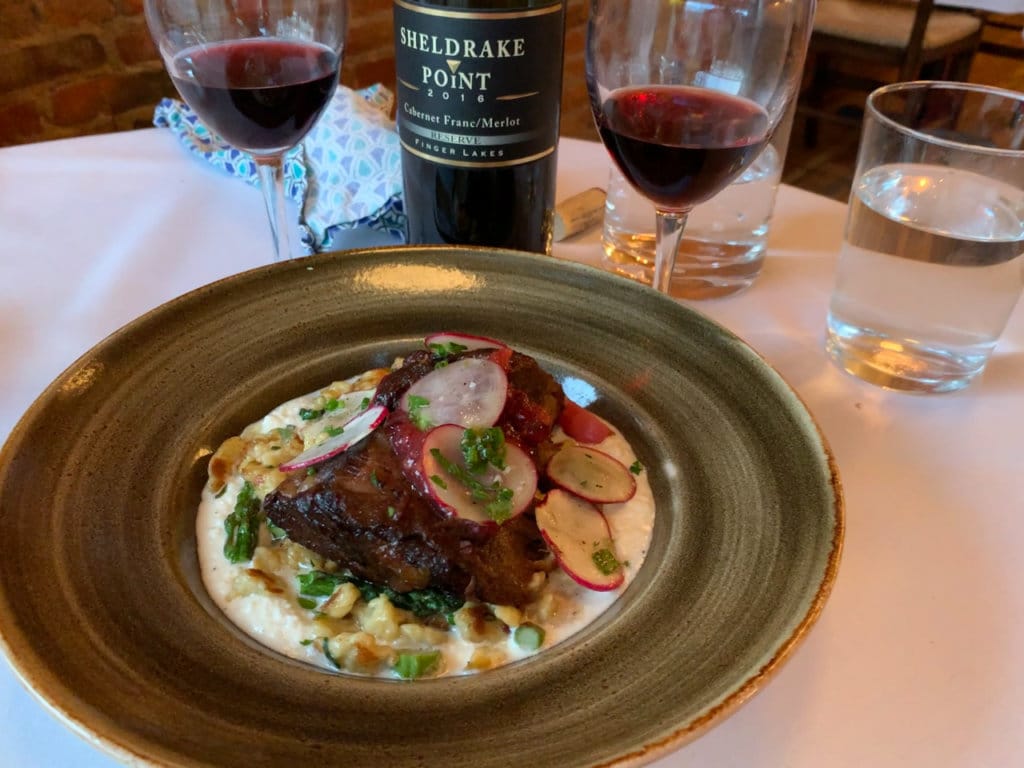 Braised short rib on a bed of spaetzle.