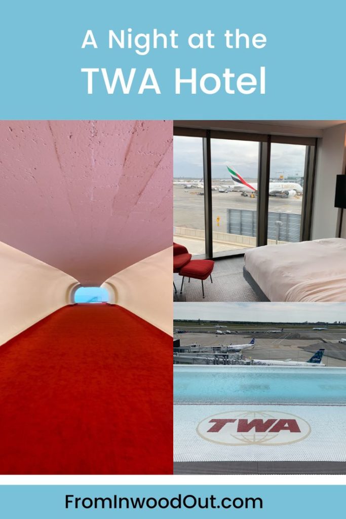 Collage of three images of the TWA Hotel. 