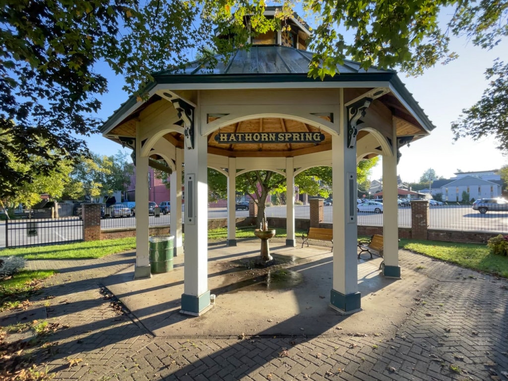 Saratoga Springs water fountain called Hathorn Spring in Congress Park.  
