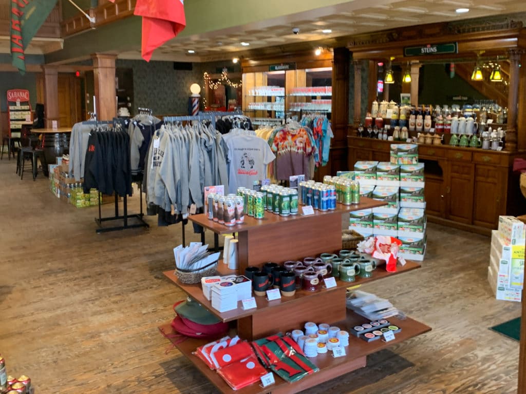 Saranac Brewery retail shop in Utica, NY, selling beer, sweatshirts, T-shirts, etc. 