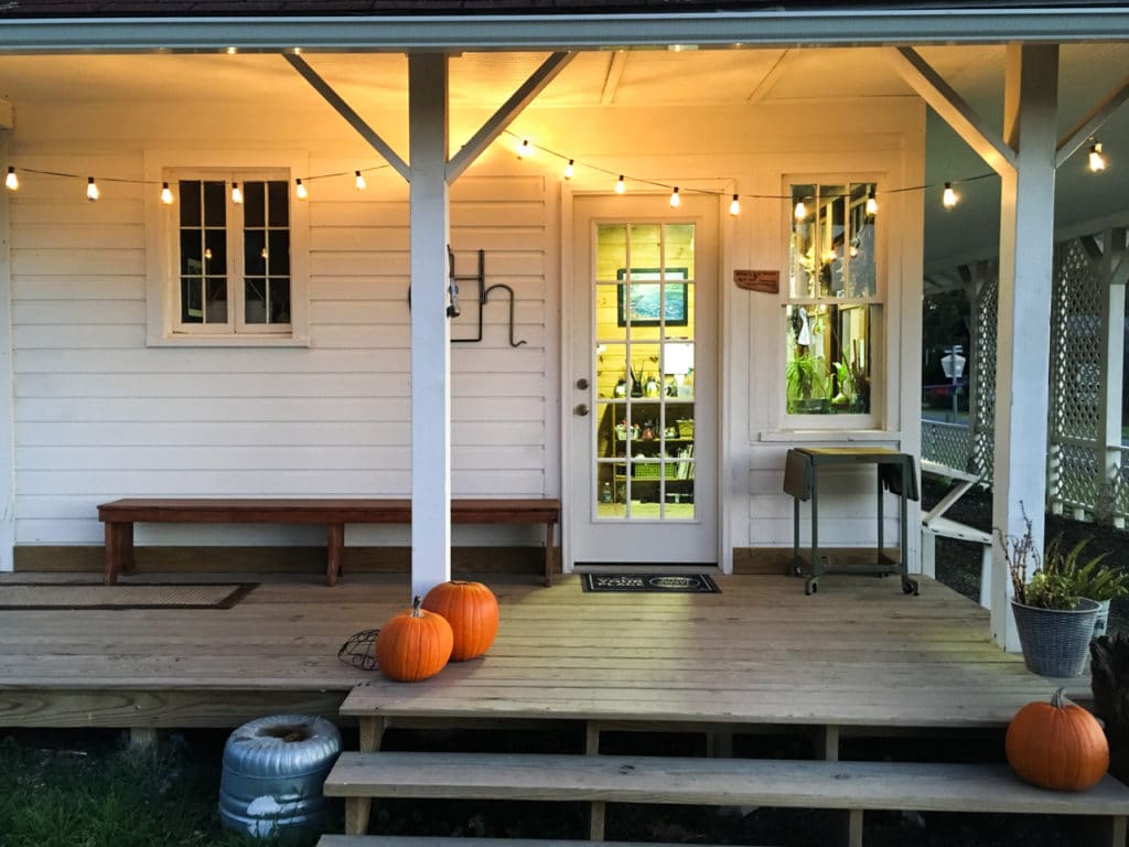 Porch and entrance to Hector Handmade store in Hector, NY.