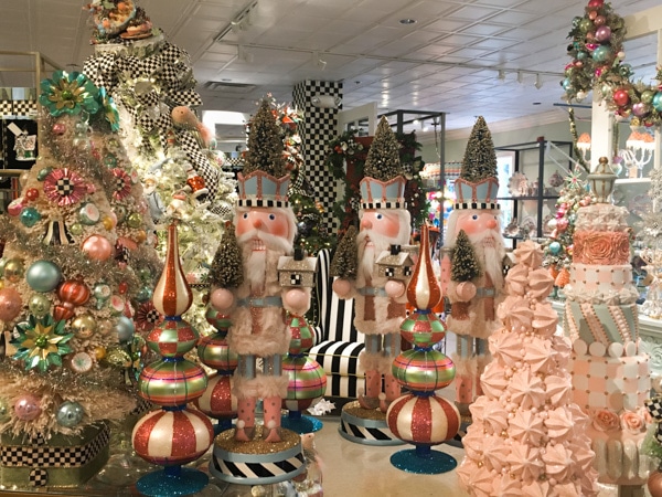 MacKenzie-Childs store decorated for Christmas.