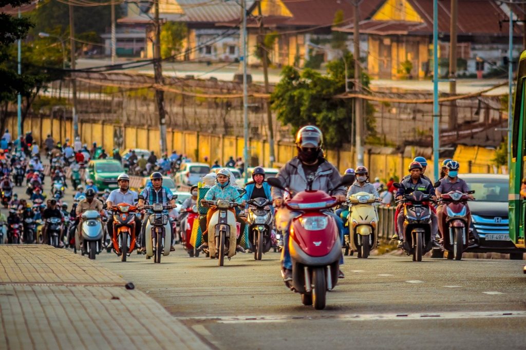 Throng of motorbike traffic in Ho Chi Minh City, Vietnam. 