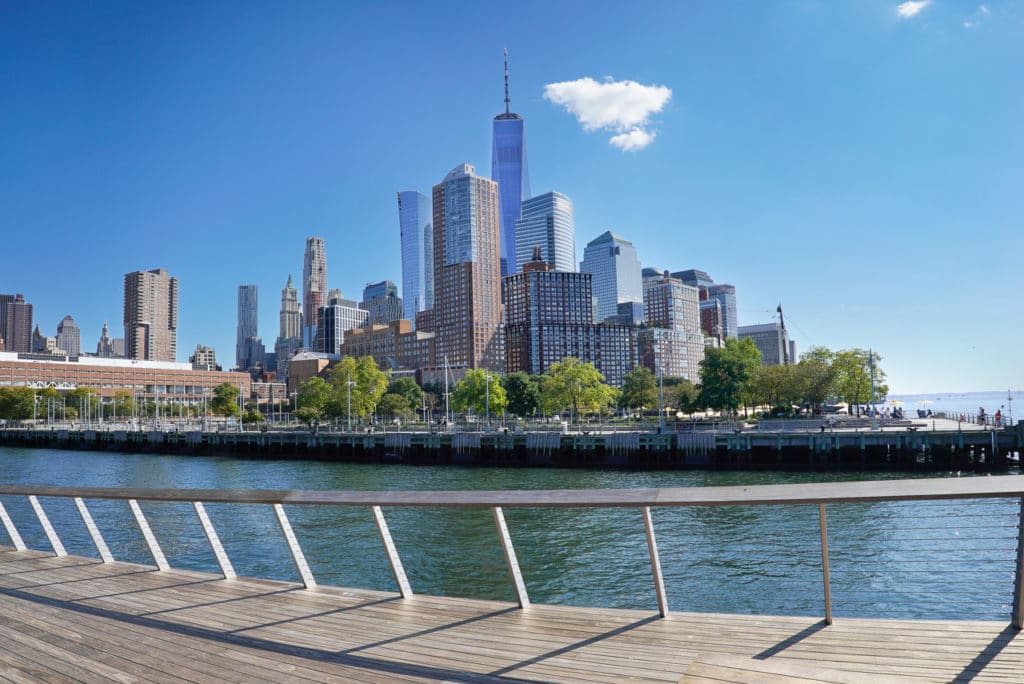 Manhattan skyline featuring One World Trade.