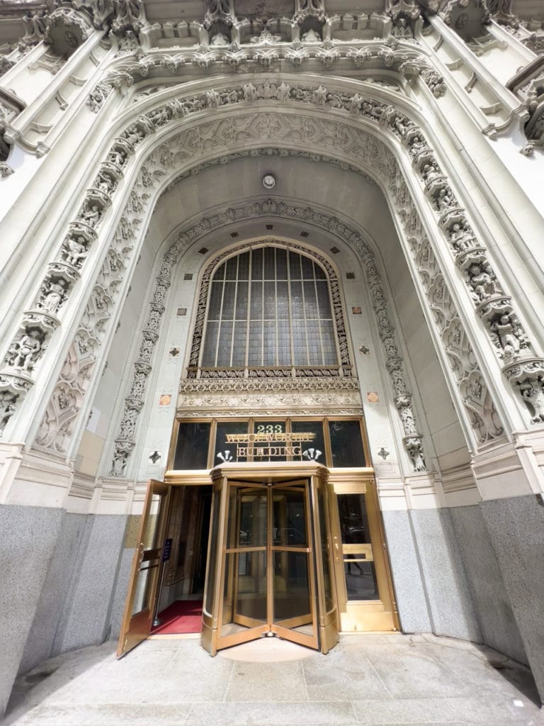 Entrance to the Woolworth Building in New York City.
