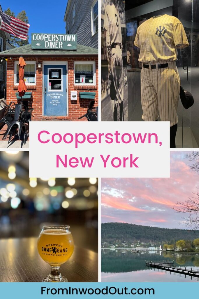 Collage with four images of things to do in Cooperstown, New York.