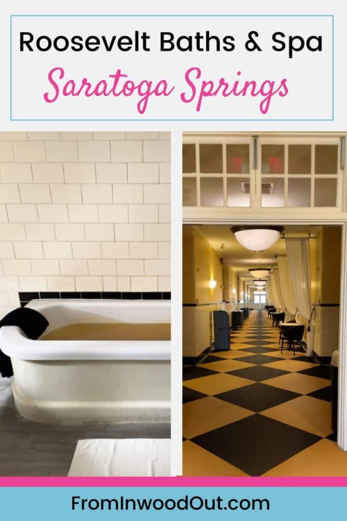 Two vertical images of a spa. Text overlay says Pure bliss at Roosevelt Baths & Spa.