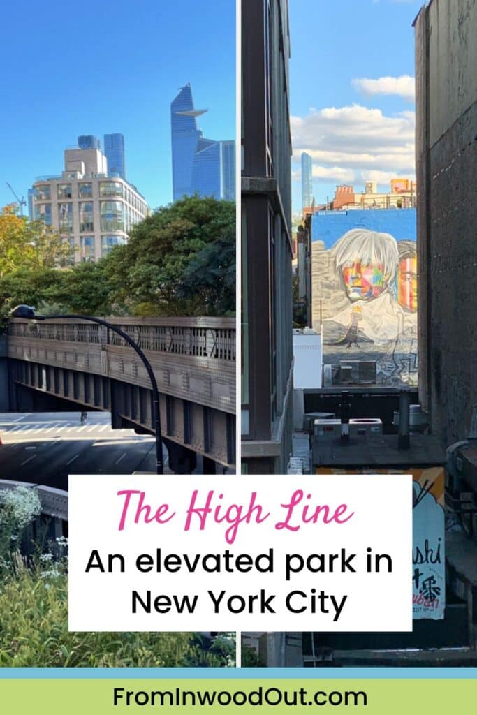Two vertical images of the High Line in New York City. 