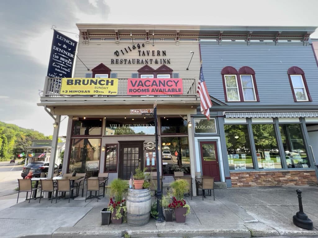Exterior of Village Tavern Restaurant & Inn in Hammondsport, NY.