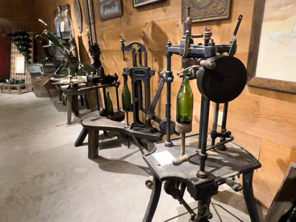 Antique winemaking equipment at the museum at Bully Hill Vineyards in Hammondsport, NY.