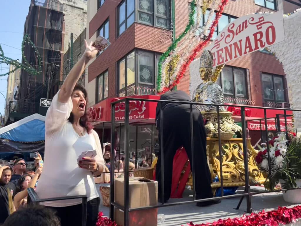 The Statue of San Gennaro on the bed of a truck during the Feast of San Gennaro in New York City.