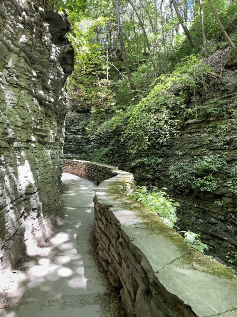 A paved trail next to a gorge at Watkins Glen State Park, NY.