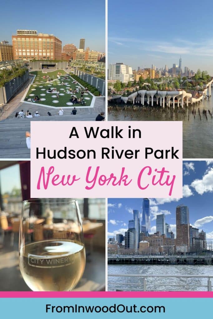 Collage of four images of destinations along the Hudson River in New York City. 