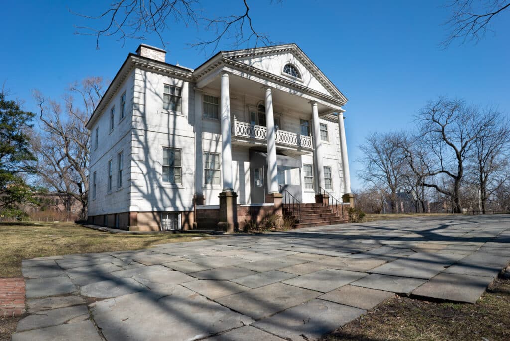 Exterior of Morris-Jumel Mansion museum in New York City.