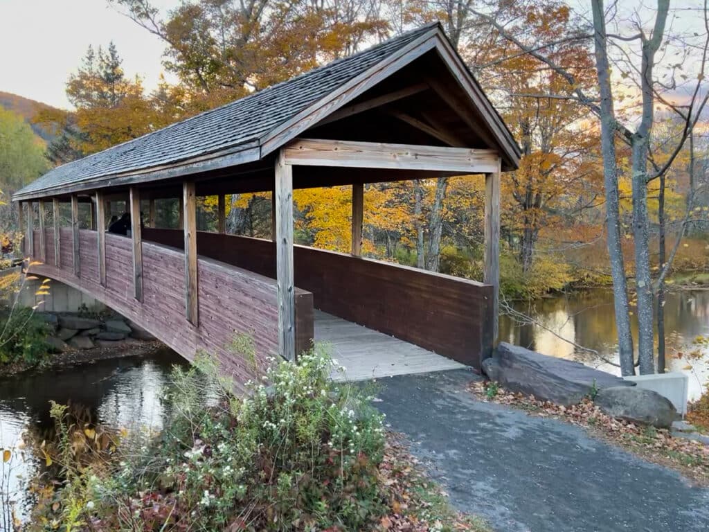 Covered bridge over a creek on a walking trail in Windham, NY.