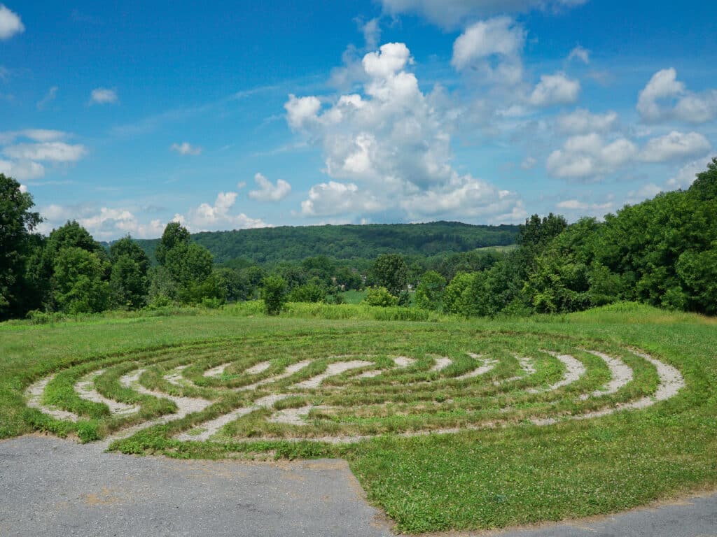 A walking path in the shape of a labyrinth. 
