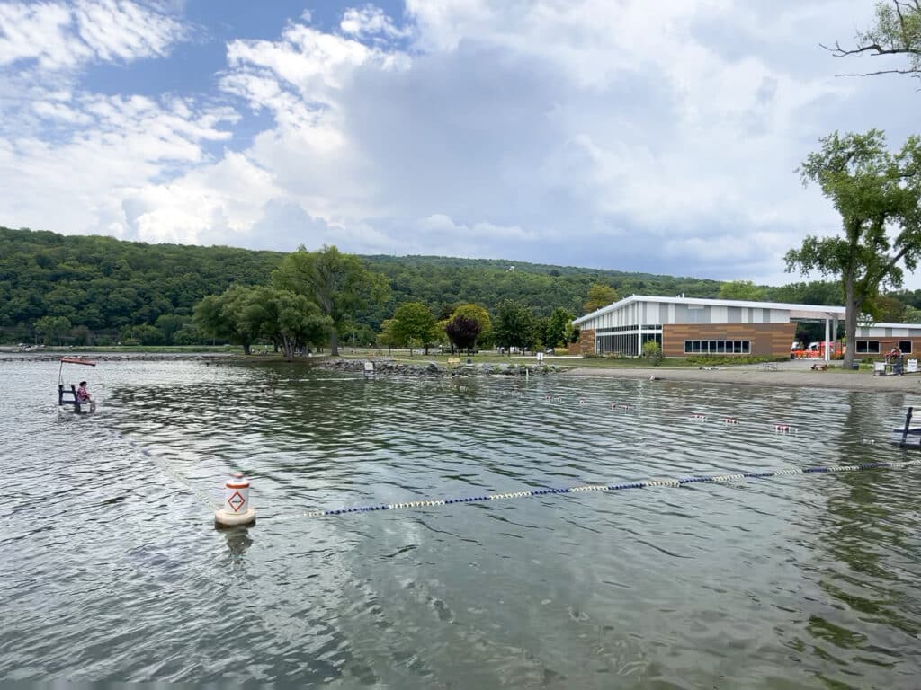 A roped-off swimming area on Seneca Lake in Watkins Glen, NY.