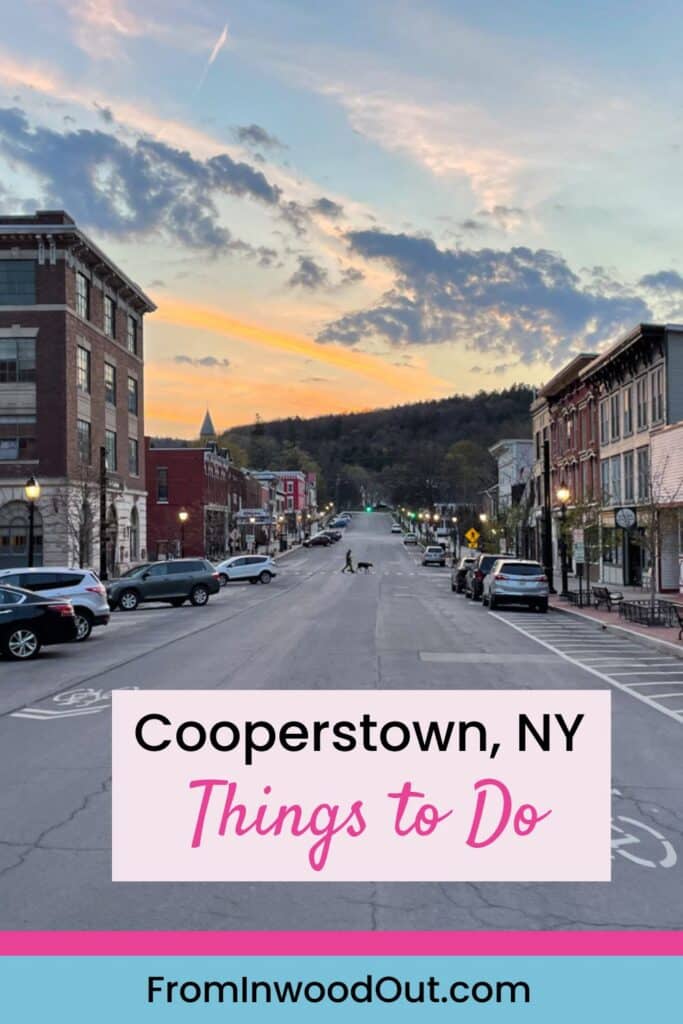 Downtown Cooperstown, NY at sunset.