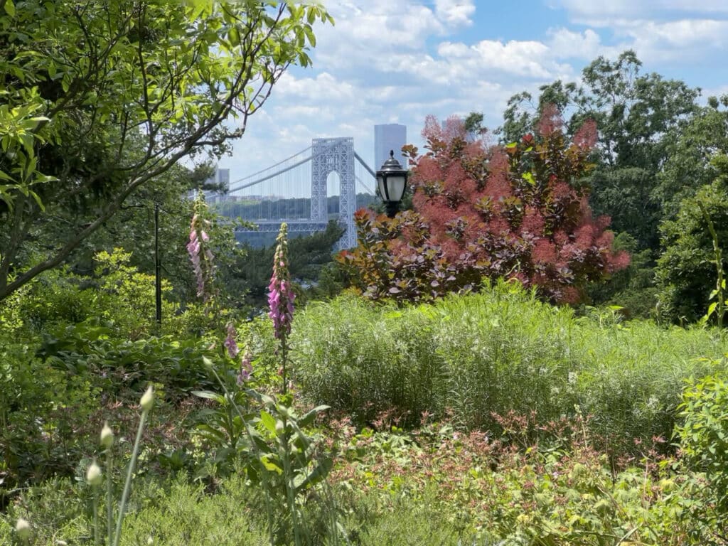 View of the George Washington Bridge in Fort Tryon Park, New York City.