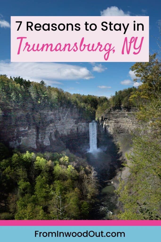 Pin graphic with a picture of Taughannock Falls in Trumansburg, NY.
