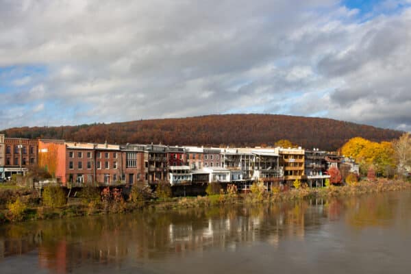 View of Owego, NY from a bridge that crosses the Susquehanna River.