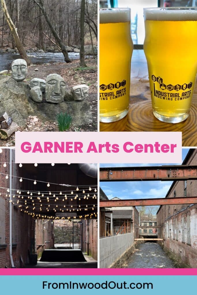 Pinterest graphic with four images of GARNER Arts Center in Garnerville, NY.