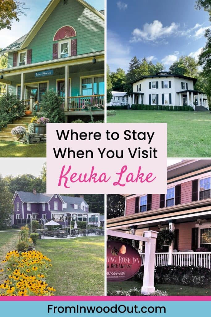 Pinterest graphic with four images of different accommodations near Keuka Lake in the Finger Lakes, NY.