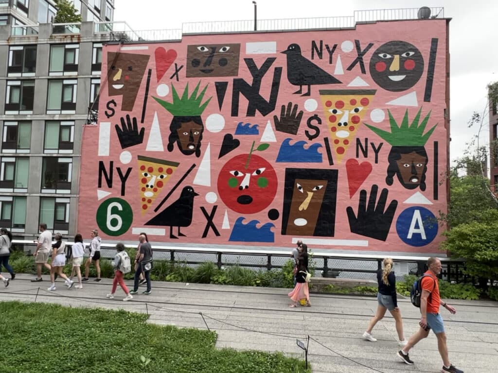 A mural painted on the side of a building along the High Line in New York City. 