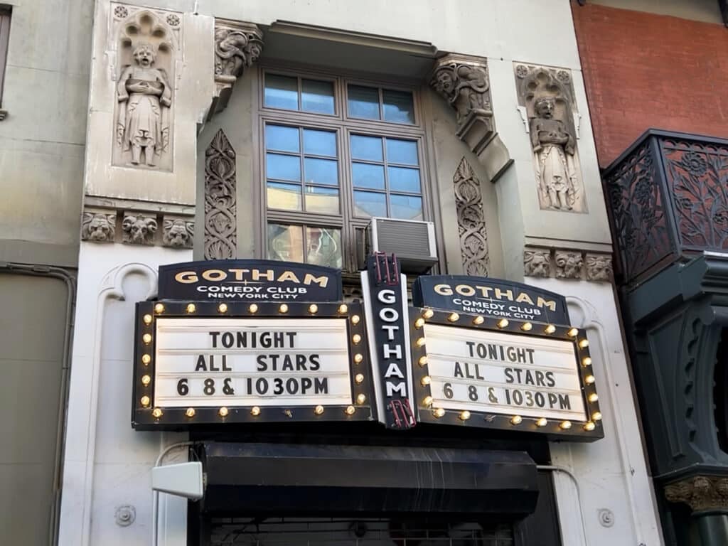 Marquee above the entrance to Gotham Comedy Club in New York City.