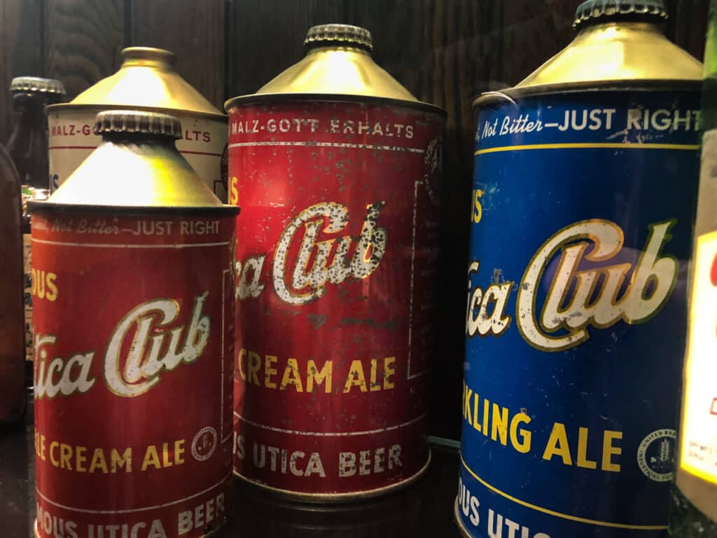 Old and rusted Utica Club beer cans from Saranac Brewing Co. in Utica, NY.