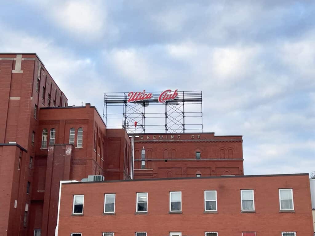 Utica Club sign above Saranac Brewing Co. in Utica, NY.