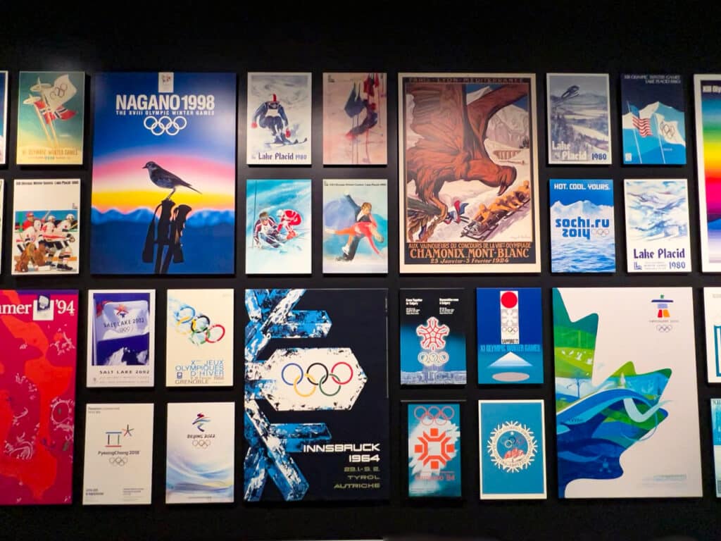 Posters of Olympic games throughout the years.