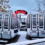 Gondolas acting as outdoor seating areas at The Cottage in Lake Placid, NY.