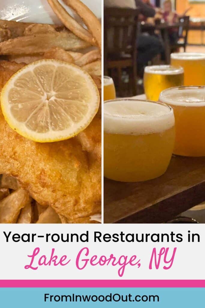 Pinterest graphic with two images: a fish fry dinner and a flight of draft beers. 